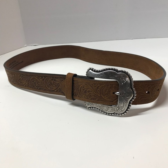 Tony Lama Mens Brown Floral Embossed Top Grain Leather Western Belt 34 C50739 - Picture 3 of 7